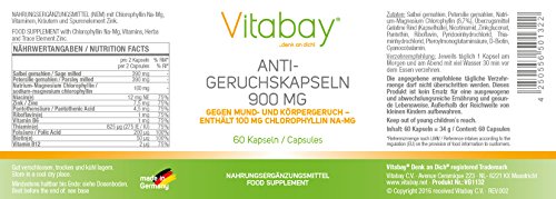 Anti-Geruchskapseln - Gegen Mund- und Körpergeruch - Chlorophyll 100 mg 900 mg - 60 Kapseln - Stoppt Knoblauchfahne - Frischen Atem - Mundfrische - Gegen Mundgeruch -
